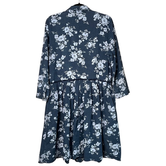 GAP 100% Cotton Floral Chambray Button Front Shirt Dress 3/4 Sleeves Pockets L - Picture 5 of 12
